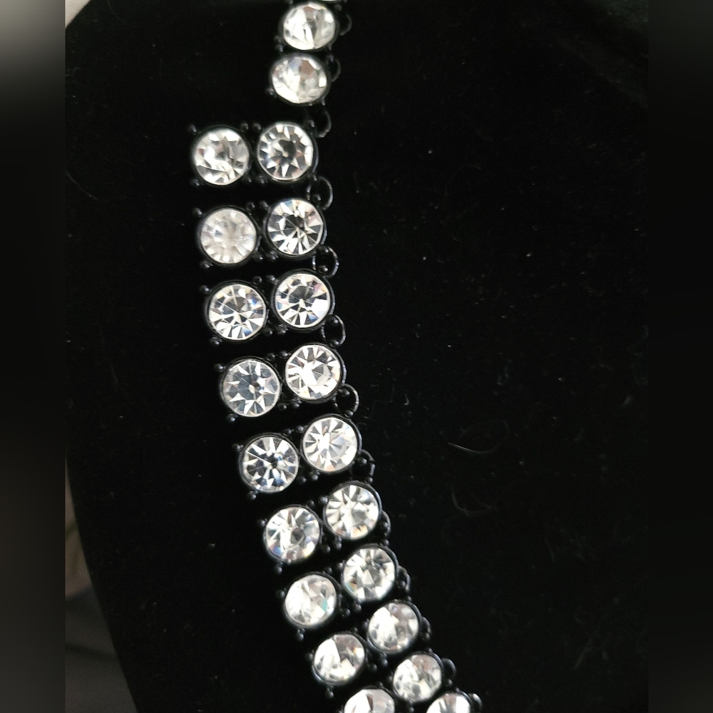 Chico's | NWOT Black Enamel 'Riviere' Crystal Rhinestone Choker Necklace - Picture 8 of 13